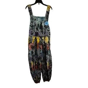 Womens Boho Celestial Sun Moon Print Jumpsuit Harem Pants Tie Dye L XL Festival